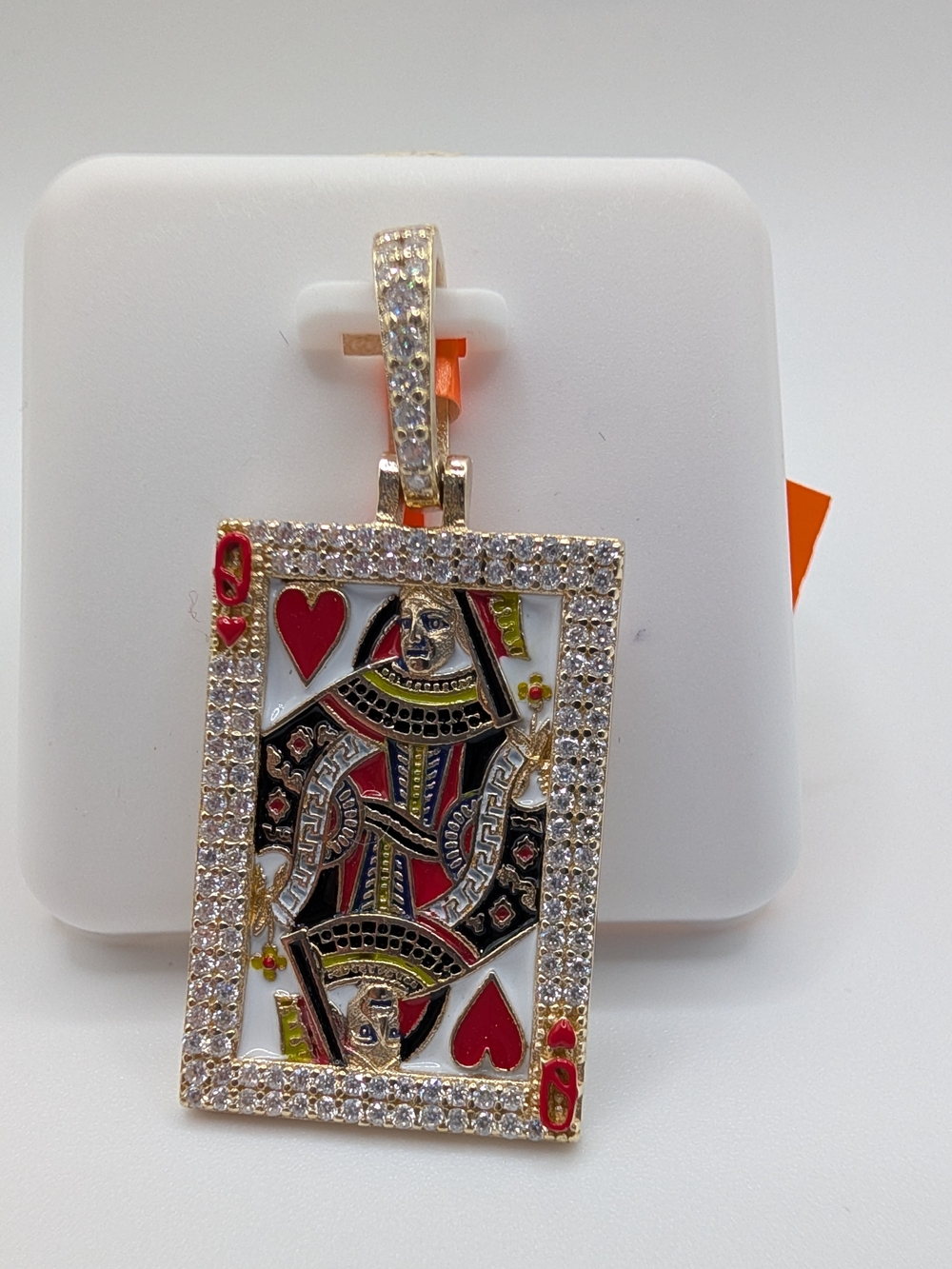 925 Silver Moissanite 2.00 CTW Queen of Hearts Playing Card Pendant NWT